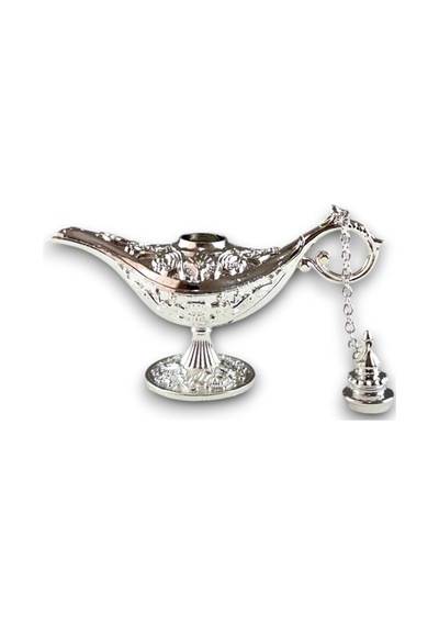 Aladdin Sihirli Lamba Tütsülük Buhardanlık Dekoratif Biblo 11 CM - Gümüş