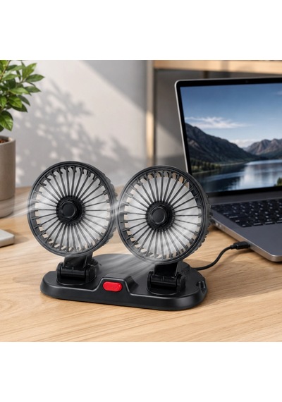 Usb Bağlantılı Çift Fanlı Mini Araç Vantilatörü Otomobil, Tır Ve Karavan Uyumlu