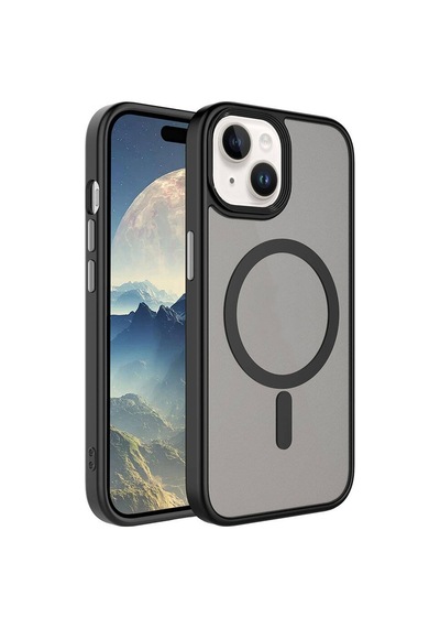 Techaks Apple Uyumlu iPhone 15 Plus Kılıf Mat Arka Yüzey Wireless Şarj Özellikli Tchs Flet M-safe Kapak - Koyu Yeşil Yeşil
