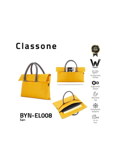 Classone Byn-el008 Wtxpro Su Geçirmez Kumaş 13-14 İnch Bayan Laptop, Notebook, Apple Uyumlu MacBook Air El Çantası- Tote Bag - Sarı