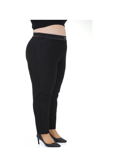 Kadın Büyük Beden Boru Paça Toparlayıcı Yüksek Bel Siyah Ekstra Battal Pantalon