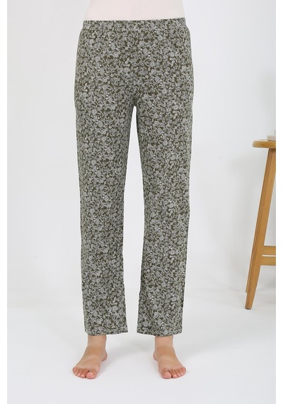 Akbeniz Kadın Penye Desenli Tek Alt Pijama 27533 Haki