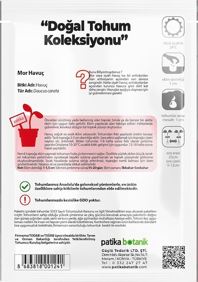 450 Adet Yerli Ata Mor Havuç Tohumu 0.15 KG