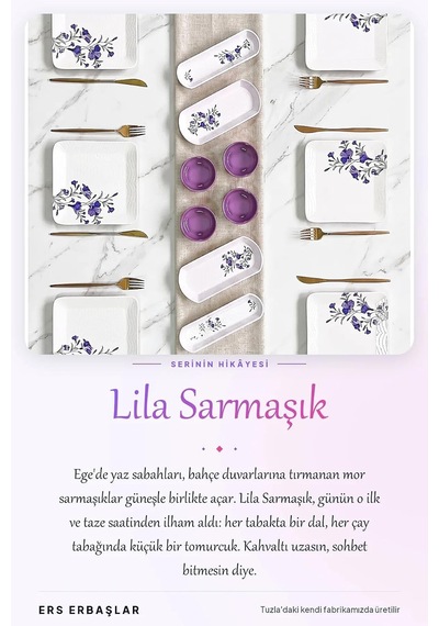 Tr Lila Sarmaşık 14 Parça 6 Kişilik Kare Kahvaltı Takımı Genel