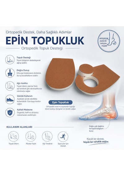 Ortopedik Epin Topukluk Topuk Dikeni Ve Plantar Fasiit İçin Destekleyici Topuk Pedi 1 Çift