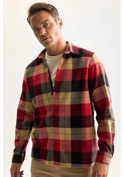 DeFacto Regular Fit Polo Yaka Kareli Oduncu Flanel Uzun Kollu Gömlek D7190AXNSBR59