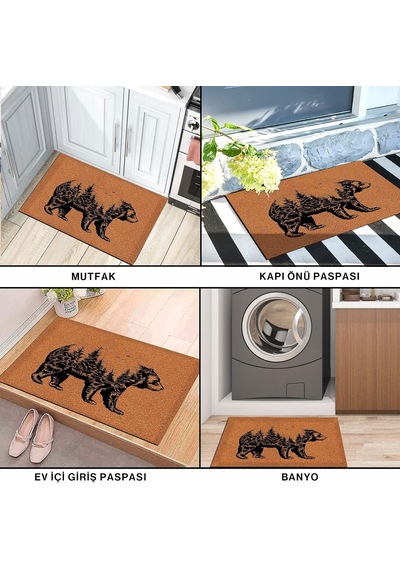 Tasarımlı Dekoratif Kapı Önü Paspas, Dış Mekan/ev İçi/banyo/mutfak/yatak Odası/giriş Paspasları Bear, 40x60 Çok Renkli