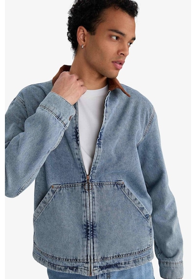 Defacto Relax Fit Kontrast Yaka Düğmeli Denim Ceket F8308ax25aunm39 Mavi