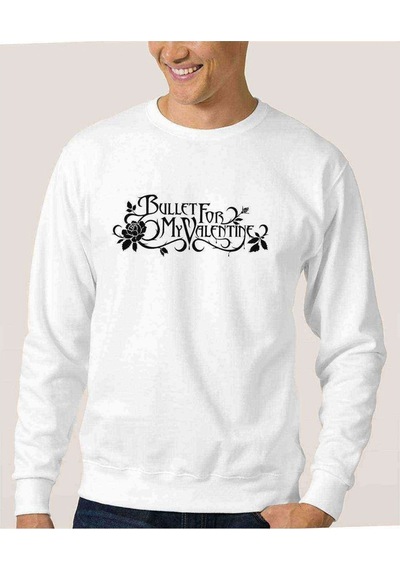 Bullet For My Valentine Black Gül Baskılı Beyaz Erkek Sweatshirt