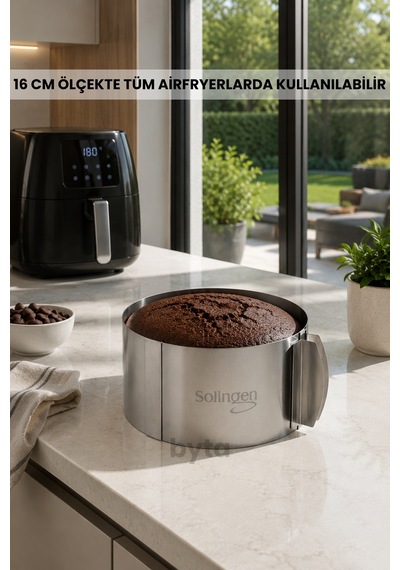 Solingen Kek Kalıbı Paslanmaz Çelik Ayarlanabilir 16-34 Cm Kilitli Sistem Fırın Ve Airfryer Uyumlu Gri