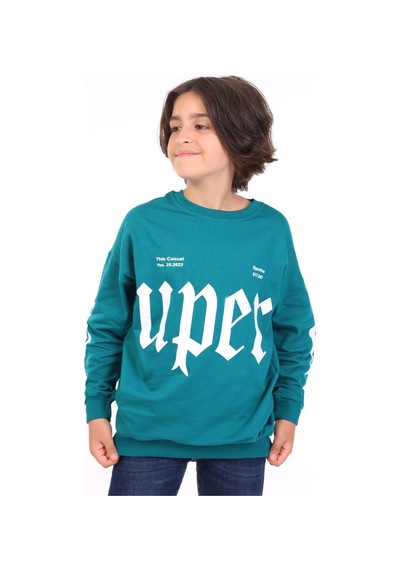 Toontoy Kids Toontoy Erkek Çocuk Baskılı Sweatshirt Petrol Mavi