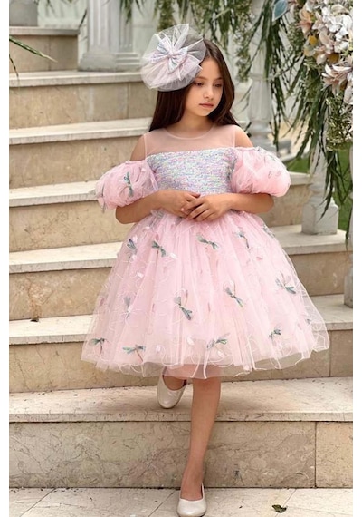 Riccotarz Kız Çocuk Düşük Omuzlu Balon Kollu Göğsü Pulpayet İşlemeli Üzeri Yusufçuk Detaylı Pembe Abiye Pembe Riccotarz Kız Çocuk Düşük Omuzlu Balon Kollu Göğsü Pulpayet İşlemeli Üzeri Yusufçuk Detaylı Pembe Abiye Pembe