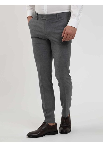 Dufy Koyu Gri Erkek Ekstra Slim Fit Melanj Desenli Klasik Pantolon - 103500-koyu Gri Koyu Gri