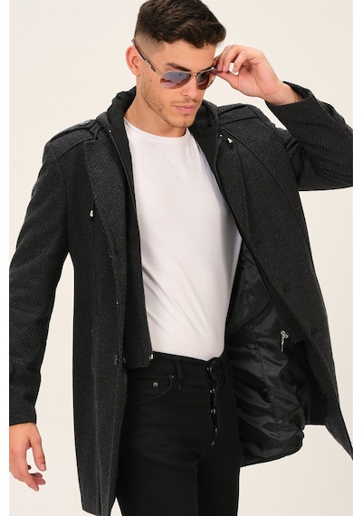Plt8334 Dewberry Erkek Palto-Desenli Antrasit-Desenli Antrasit