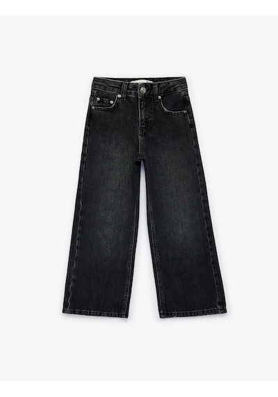 Koton Pamuklu Cepli Geniş Paça Denim Pantolon Siyah 6skg40035ad Siyah