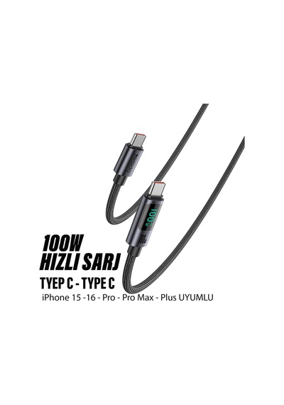 100w Type C To Type C Hızlı Şarj Kablosu 120cm Led Göstergeli 120cm 100w Hızlı