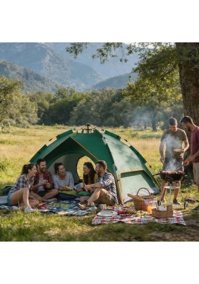 6 Kişilik Otomatik Kamp Çadırı Çift Katmanlı, Suya Dayanıklı, Hızlı Kurulum Outdoor Aile Ve Doğa Çok Renkli
