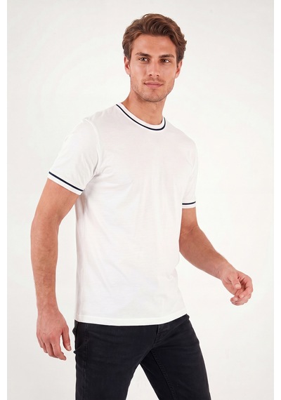 Buratti Pamuklu Bisiklet Yaka Kontrast Şeritli T Shirt Erkek T Shirt 5904034 Ekru