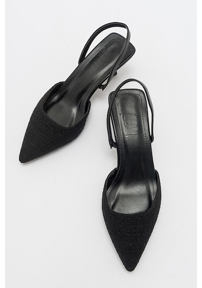 Luvishoes Over Siyah Tüvit Sivri Burun Kısa Topuklu Kadın Ayakkabı Siyah