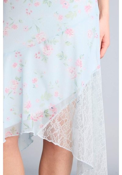 Defacto Asimetrik Floral Normal Bel Penye Astar Tül Mini Etek H0802ax26spbe251 Mavi-be251