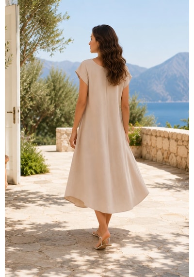 Rovebella Dolce Bej Keten A Kesim Çan Elbise
