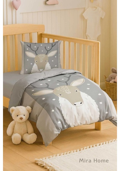 Yenidoğan Kız / Erkek Unisex Bebek Nevresim Takımı %100 Pamuklu Geyik Çok Renkli
