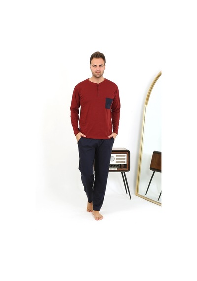 Akbeniz Erkek Uzun Kol Penye Bordo Pijama Takımı 6861 Bordo
