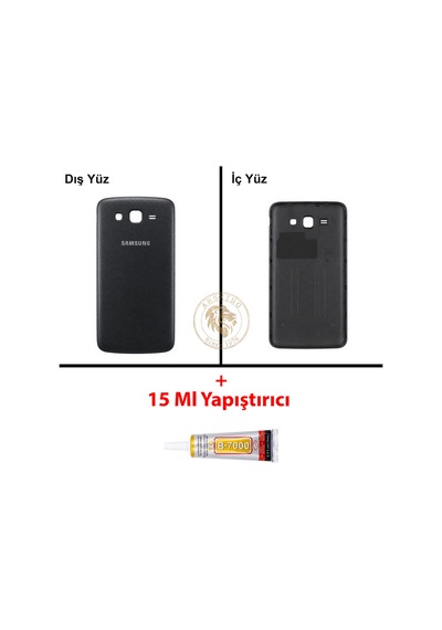 Samsung Galaxy Grand 2 G7106 Siyah Renk Arka Kapak + B7000 Yapıştırıcı Arka Cam Batarya Kapağı Pil Kapağı Lazer Kesim Back Cover Galaxy Grand 2 Uyumlu