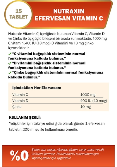 Nutraxin Vitamin C 1 Alana 1 Bedava 30 Efervesan Tablet