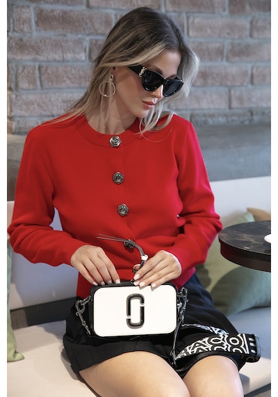 Lela Premium Regular Fit Yuvarlak Yaka Crop Triko Bayan Hırka 680Hi00110 Kırmızı