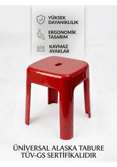 Saban Kırmızı, Plastik Alaska Model Sağlam Tabure 36x36x46cm