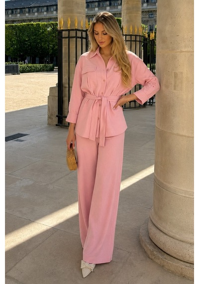 Seeh Pembe Uzun Kollu Oversize Kadın Takım Sh338 Standart