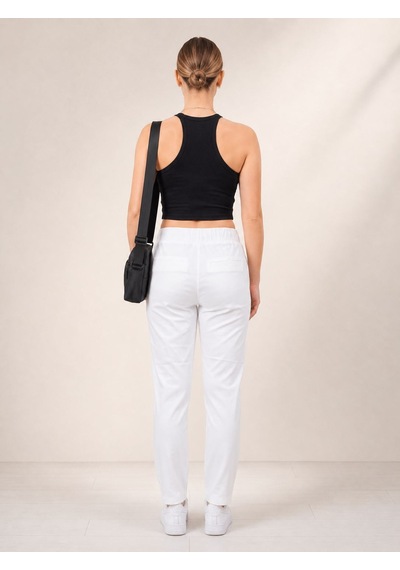 Neden Tekstil Basic Beyaz Beli Lastikli Rahat Kesim Pamuklu Pantolon