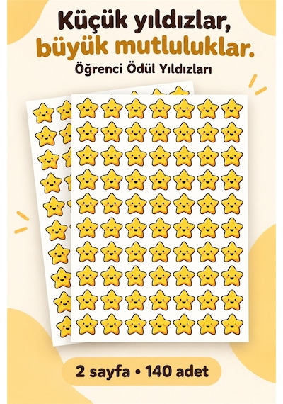 Öğrenci Ödül Yıldızları 140 Adet Motivasyon & Başarı Sticker A4 Premium Çok Renkli