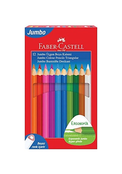 Faber-castell Jumbo Üçgen Boya Kalemi, 12 Renk, Ergonomik Gövde, Beyaz Renk İçerir, Kalın Uçlu, Canlı Ve Örtücü Renkler 124-Pembe