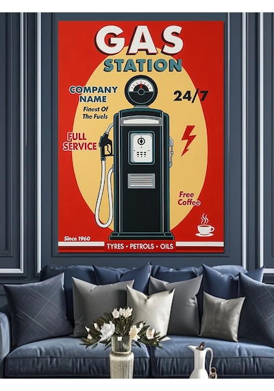 Ahşap Tablo Eski Benzin Pompası Posteri