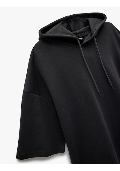 Koton Kısa Kollu Kapşonlu Pamuklu Oversize Spor Sweatshirt Antrasit 6wam70039nk Antrasit