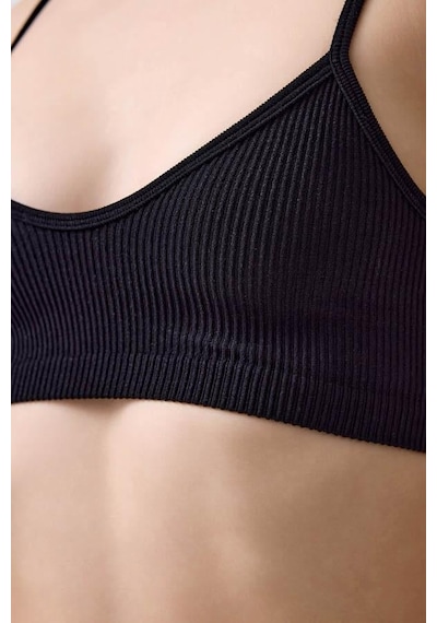 Cottonhill Premium - Kadın Siyah Seamless İp Askılı Crop Top Büstiyer Siyah