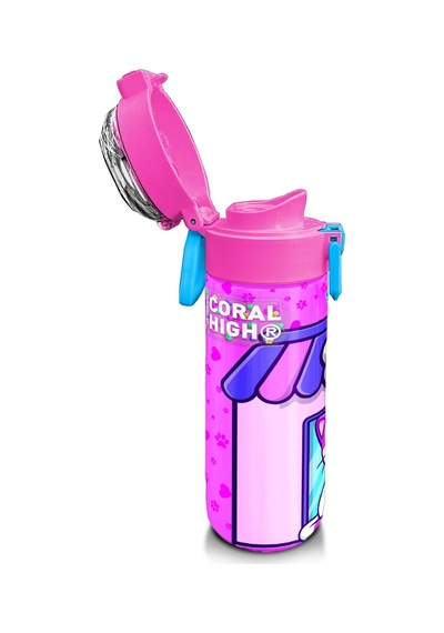 Coral High Kids Kedi Köpek Desenli Pipetli Ve Direkt İçim Çelik Termos 500 Ml 31810 Pembe - Koyupembe