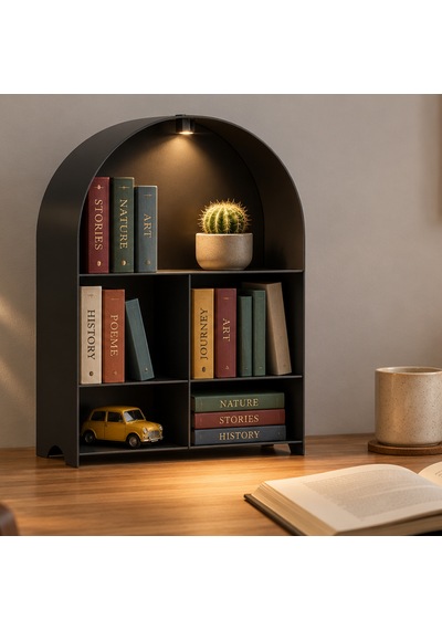 Led Işıklı Modern Metal Kitaplık Çok Amaçlı Dekoratif Raf Ev Düzenleyici Siyah
