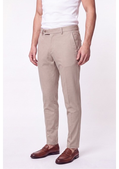 Comfort Fit Rahat Kalıp Yan Cep Pamuklu Dokulu Bej Pantolon P 1219