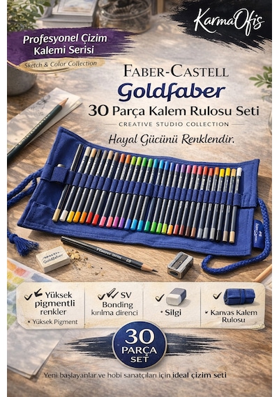 Faber-castell Goldfaber 30 Parça Kalem Rulosu Seti Renkli Kalem Çizim Boyama Eskiz Seti