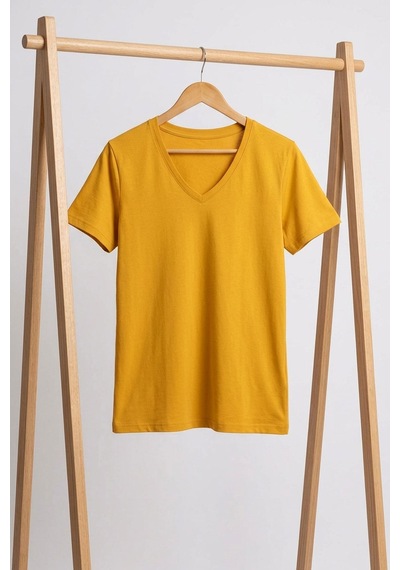 Cotenconcept V Yaka Basic Tişört Sarı