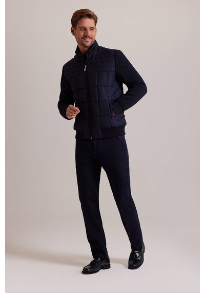Ysf Erkek Lacivert Kolu Trikolu Slim Fit Mont