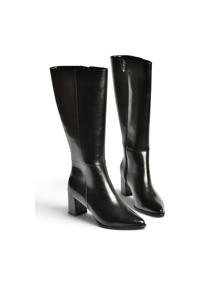 Fox Shoes Z480173260 Siyah Rustik Kalın Topuklu Kadın Çizme