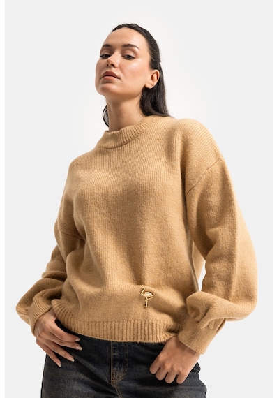 Kadın Vizon W6-111 Oversize Aksesuar Detaylı Tasarım Triko Kazak