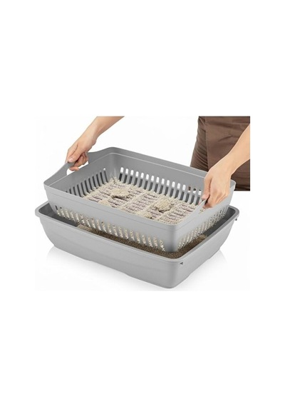 Xl Boy Elekli Kedi Tuvaleti, 50x37,5x40 Cm, Kum Küreği Hediyeli Açık Bej
