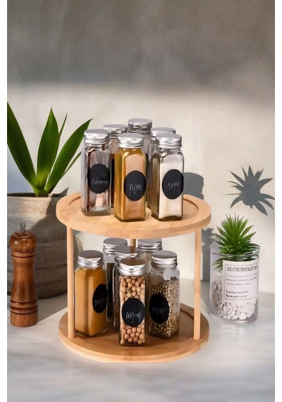 360 Dönen Bambu 2 Katlı Baharatlık Düzenleyici , Sunumluk, Organizer, Katlı Stant Diğer
