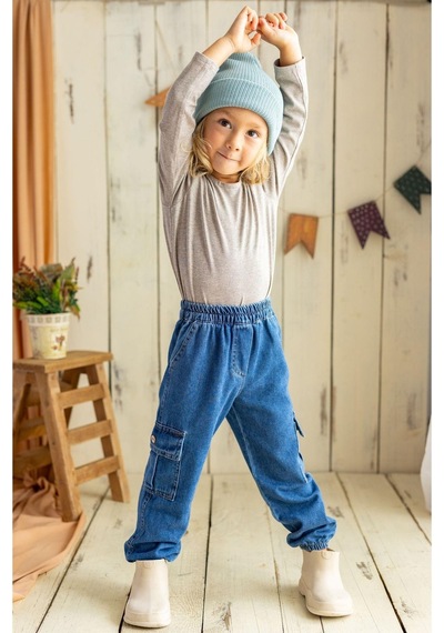 Oliven The Kid Oliventhekid Unisex Kot Kargo Pantolon Mavi Mavi