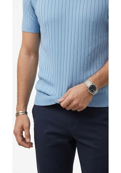 Plus Scorpion Erkek Slim Fit Triko Tişört Bisiklet Yaka Çizgili Modern Şık Tasarım Mavi